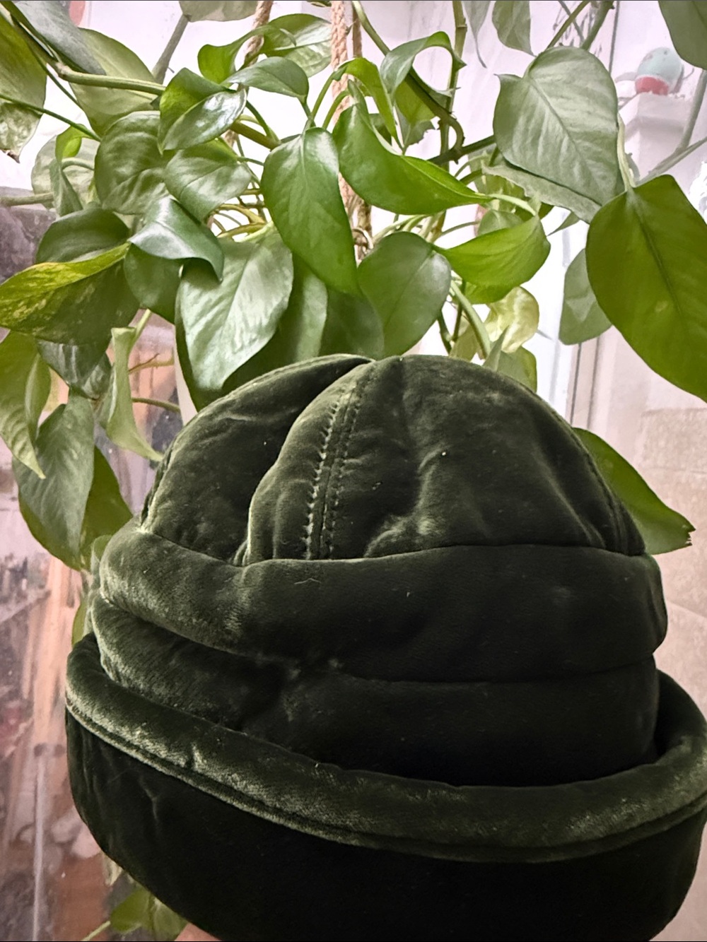 Green MARZI Firenze vintage designer cloche//mod velvet bucket hat made in Italy